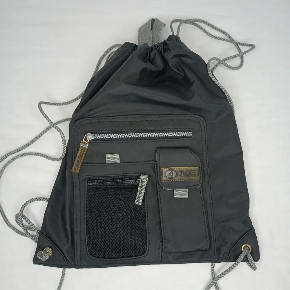 Access Multi Compartment Vinyl Sackpack Travel Business School Backpack Black